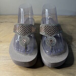Skechers Cali Yoga Foam Rhinestone Wedge Platform Sandals Bling Sparkle Gray 8‎